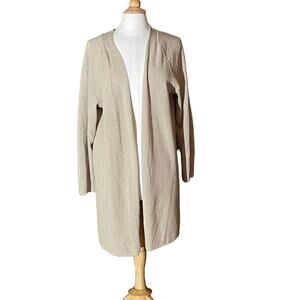 Banana Republic Tan/Neutral Cotton Long Open Front Sweater Cardigan Duster L